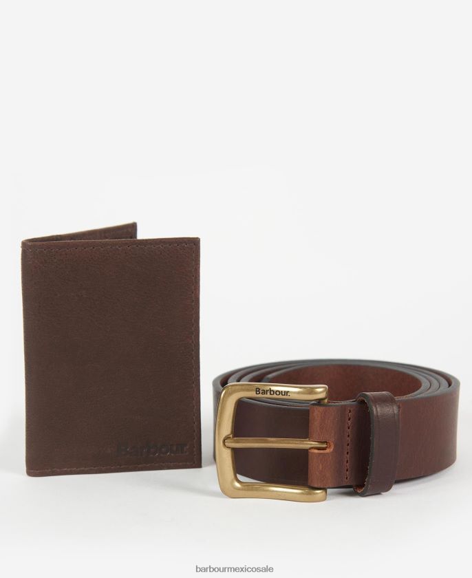 Barbour 8B6RFZ2222 accesorios marron oscuro hombres set de regalo con cartera y cinturón haydon