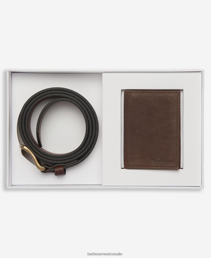 Barbour 8B6RFZ2222 accesorios marron oscuro hombres set de regalo con cartera y cinturón haydon