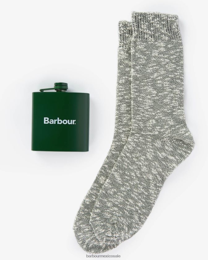 Barbour 8B6RFZ2361 accesorios verde hombres set de regalo de petaca y calcetín