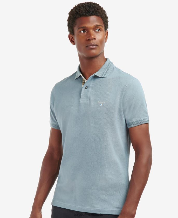 Barbour 8B6RFZ588 ropa azul lavado hombres playera tipo polo Harrowgate