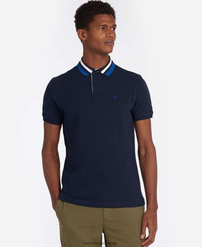 Barbour 8B6RFZ673 ropa azul pálido hombres playera tipo polo con ribete Hawkeswater