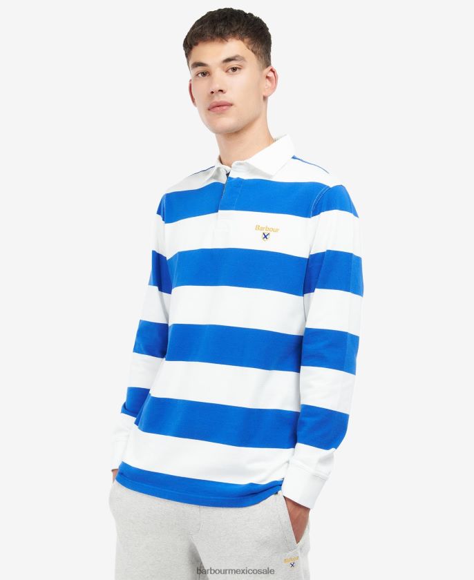Barbour 8B6RFZ725 ropa susurro blanco hombres camisa de rugby a rayas de hollywell