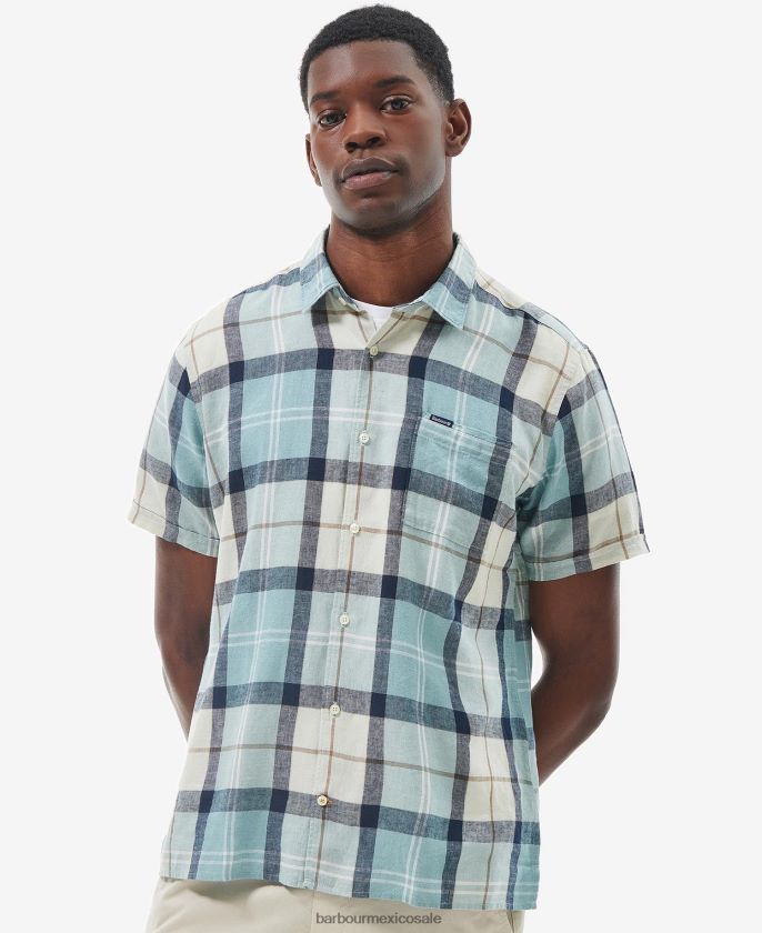 Barbour 8B6RFZ289 ropa tartán azul tiza hombres camisa croft de manga corta de verano