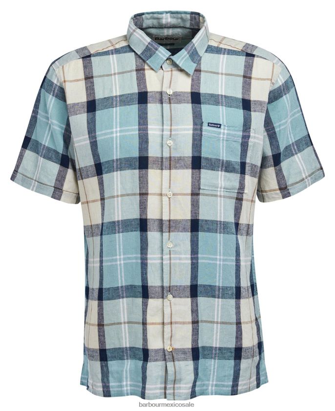 Barbour 8B6RFZ289 ropa tartán azul tiza hombres camisa croft de manga corta de verano