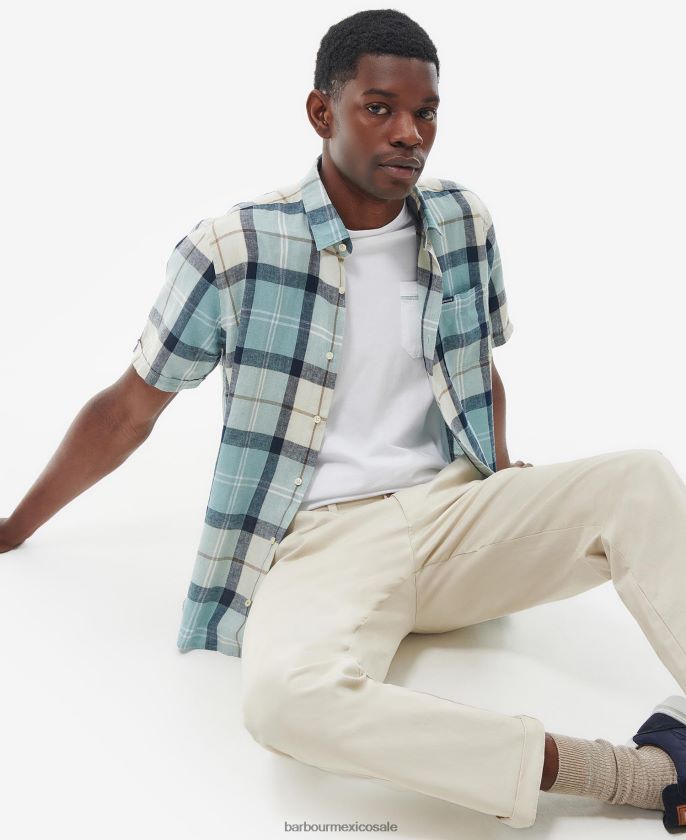 Barbour 8B6RFZ289 ropa tartán azul tiza hombres camisa croft de manga corta de verano