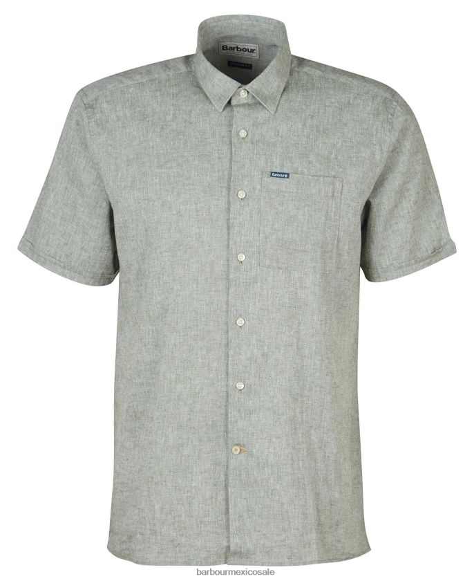 Barbour 8B6RFZ291 ropa aceituna blanqueada hombres camisa de verano de manga corta nelson