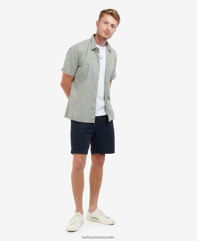 Barbour 8B6RFZ291 ropa aceituna blanqueada hombres camisa de verano de manga corta nelson