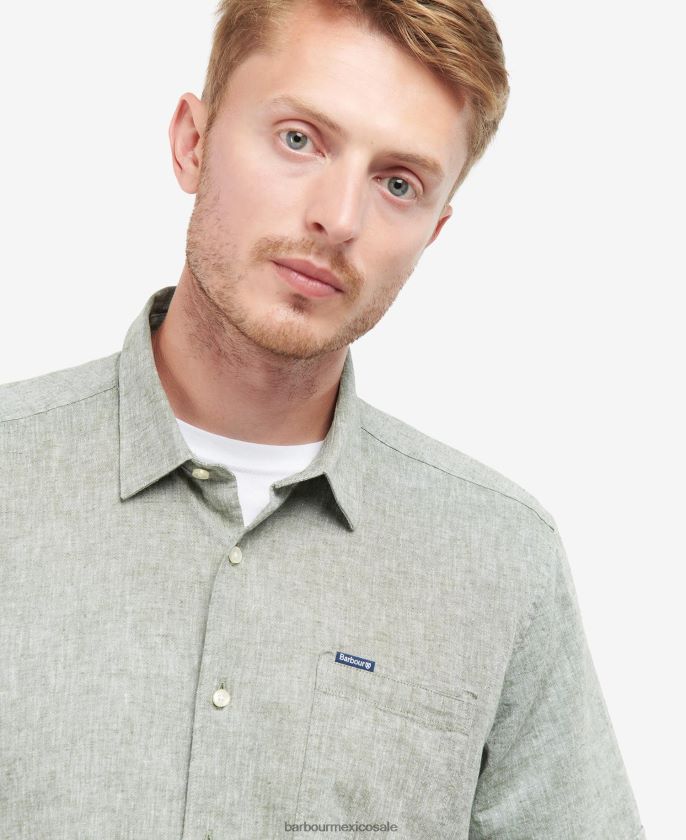 Barbour 8B6RFZ291 ropa aceituna blanqueada hombres camisa de verano de manga corta nelson