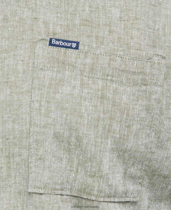 Barbour 8B6RFZ291 ropa aceituna blanqueada hombres camisa de verano de manga corta nelson