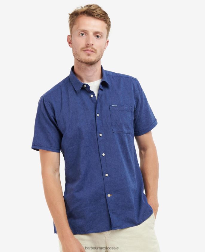 Barbour 8B6RFZ295 ropa aceituna blanqueada hombres camisa de verano de manga corta nelson
