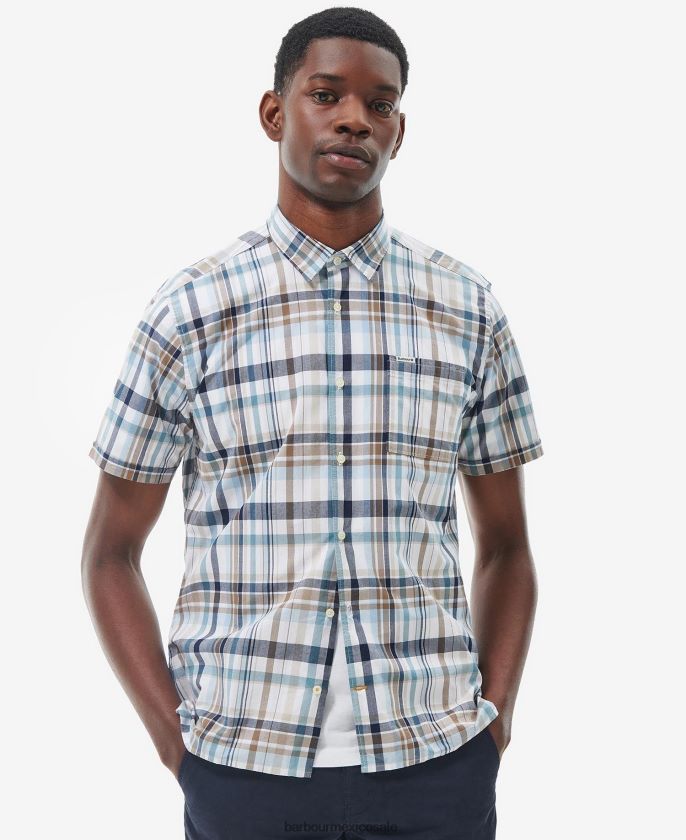 Barbour 8B6RFZ322 ropa blanco clásico hombres camisa de verano glanton