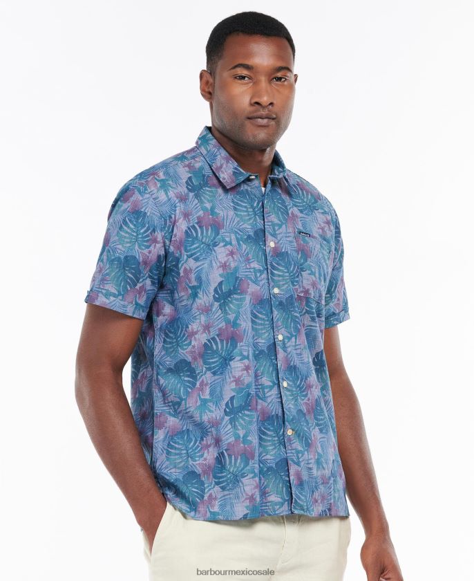 Barbour 8B6RFZ330 ropa cambray azul hombres camisa de verano de manga corta dunford