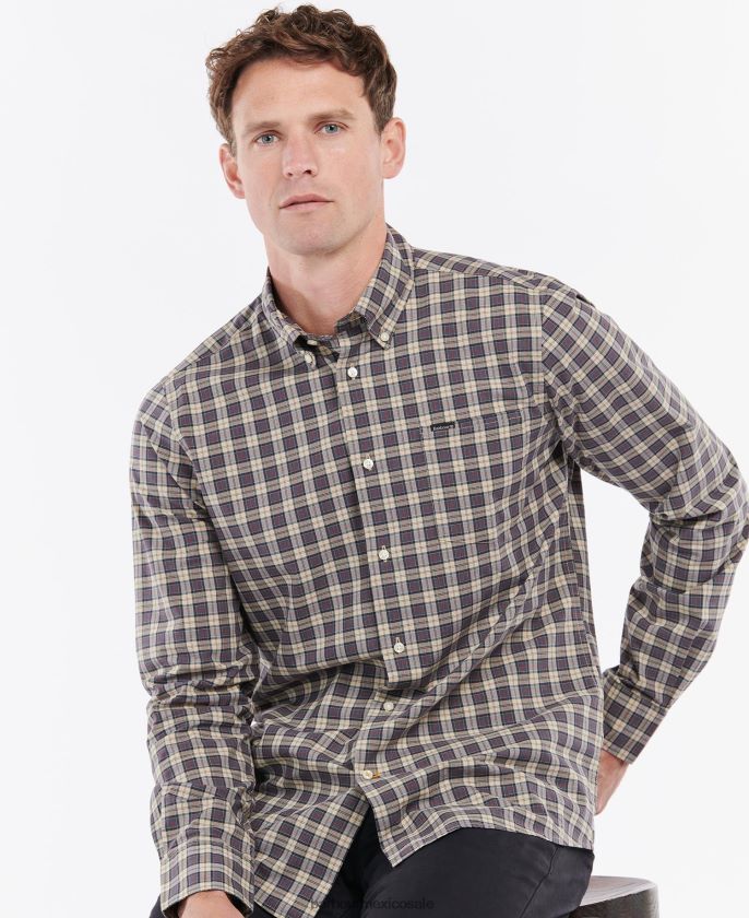 Barbour 8B6RFZ369 ropa aceituna lavada hombres camisa de vestir lomond