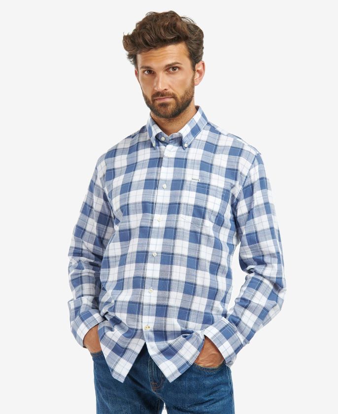 Barbour 8B6RFZ370 ropa azul clásico hombres camisa a cuadros broxfield