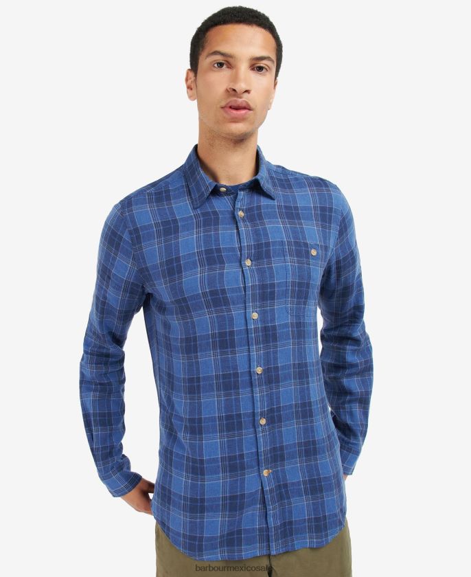 Barbour 8B6RFZ379 ropa azul tinta hombres camisa de vestir a cuadros escoceses de arreglo