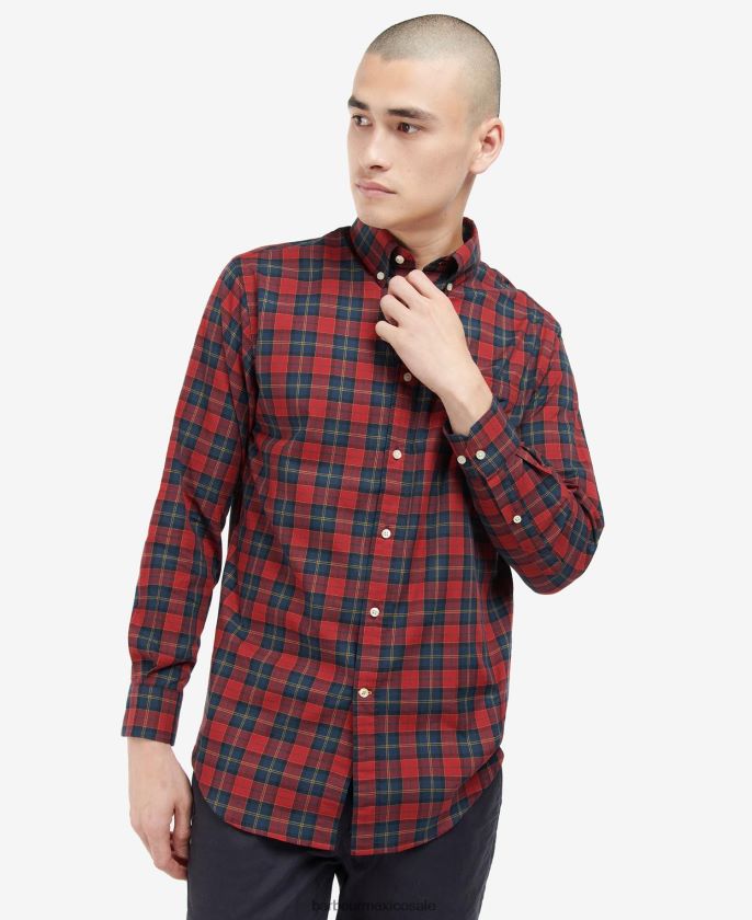 Barbour 8B6RFZ419 ropa carmesí hombres camisa tartán lunares