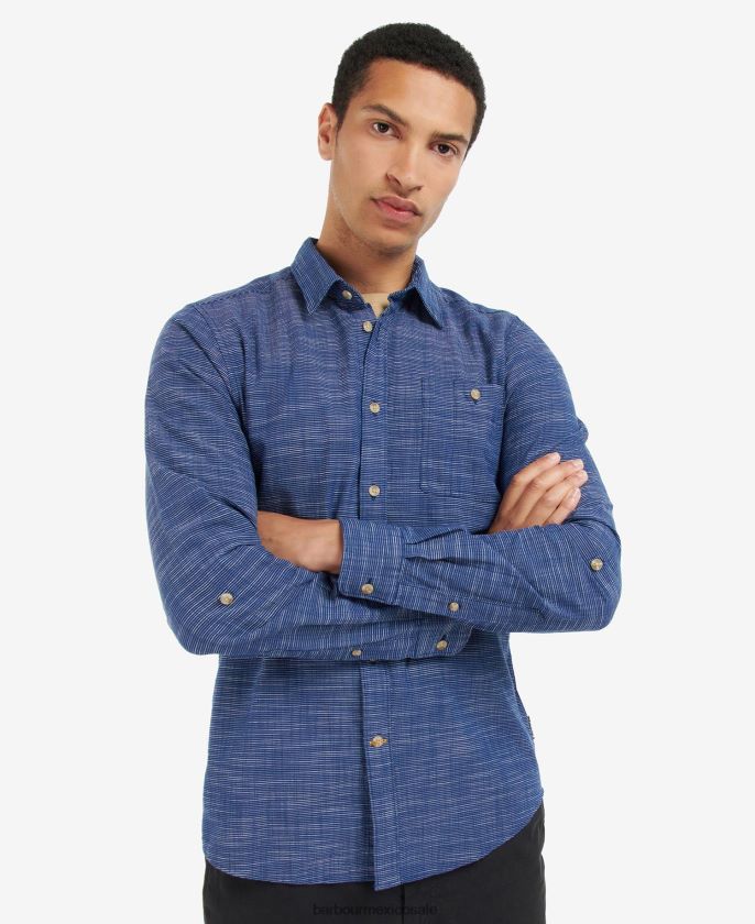 Barbour 8B6RFZ434 ropa azul marino clásico hombres camisa de vestir aldavik