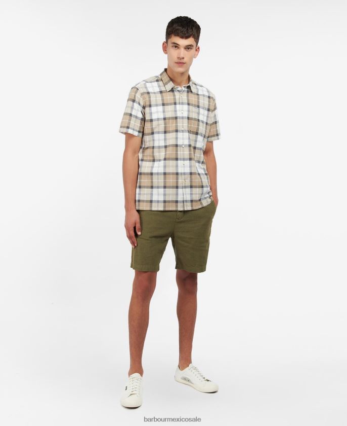 Barbour 8B6RFZ442 ropa tartán arena amble hombres camisa de vestir de manga corta gordon