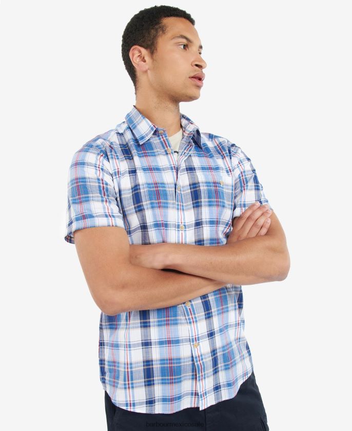Barbour 8B6RFZ475 ropa azul medio hombres camisa ramelton a cuadros