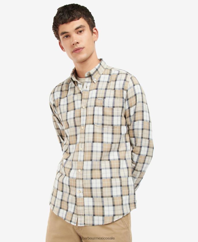 Barbour 8B6RFZ480 ropa deambular arena hombres camisa de vestir con parche de tartán
