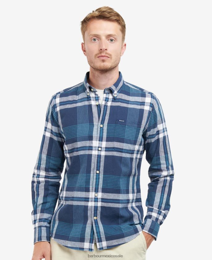 Barbour 8B6RFZ491 ropa azul marino clásico hombres camisa de vestir hudson
