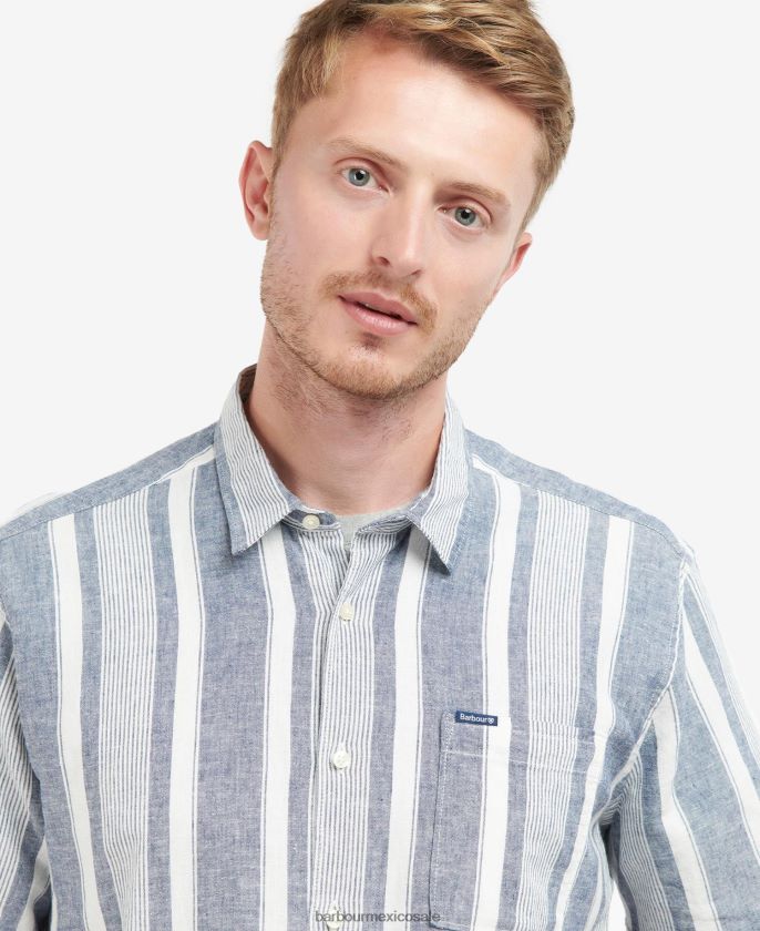 Barbour 8B6RFZ511 ropa azul marino clásico hombres camisa normal thewles