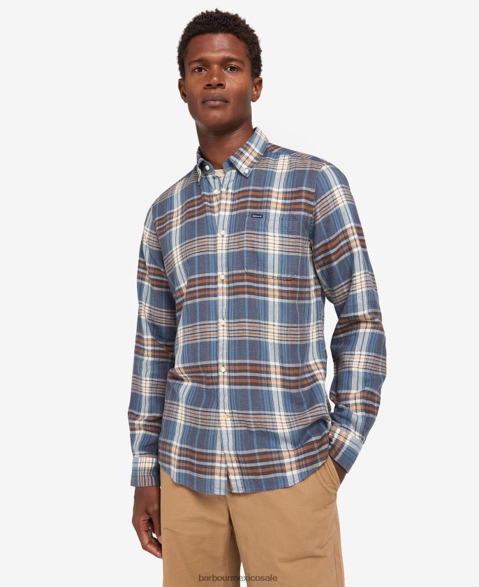 Barbour 8B6RFZ516 ropa azul medio hombres camisa de vestir de piel de lane