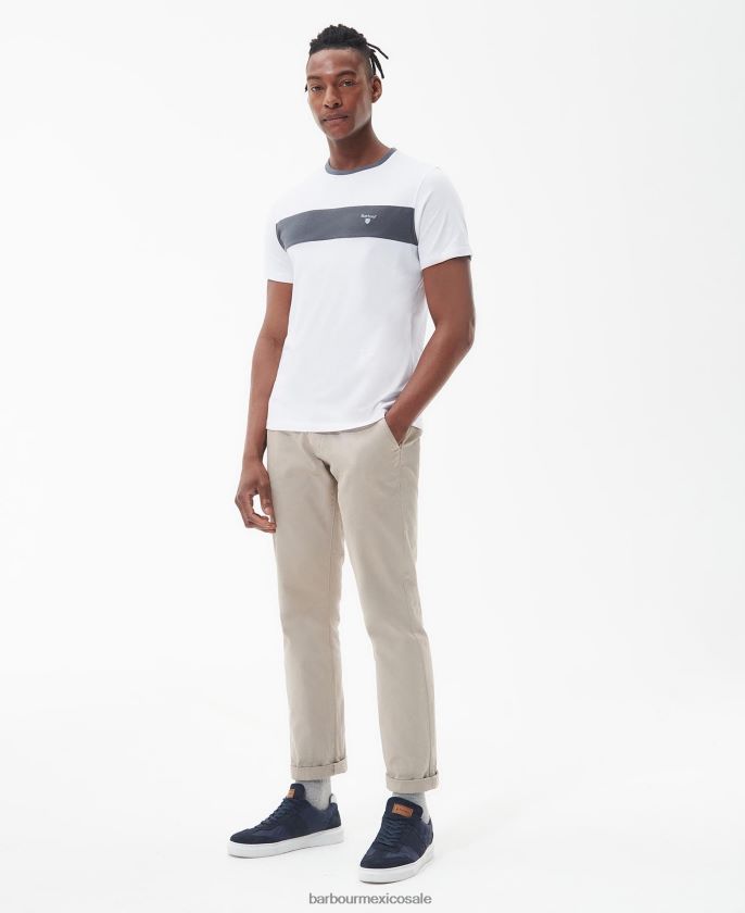 Barbour 8B6RFZ754 ropa blanco clásico hombres playera con paneles Steaford