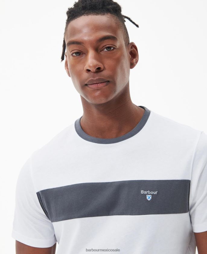 Barbour 8B6RFZ754 ropa blanco clásico hombres playera con paneles Steaford