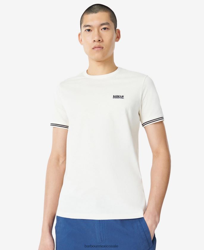 Barbour 8B6RFZ894 ropa susurro blanco hombres playera con ribete de torsión