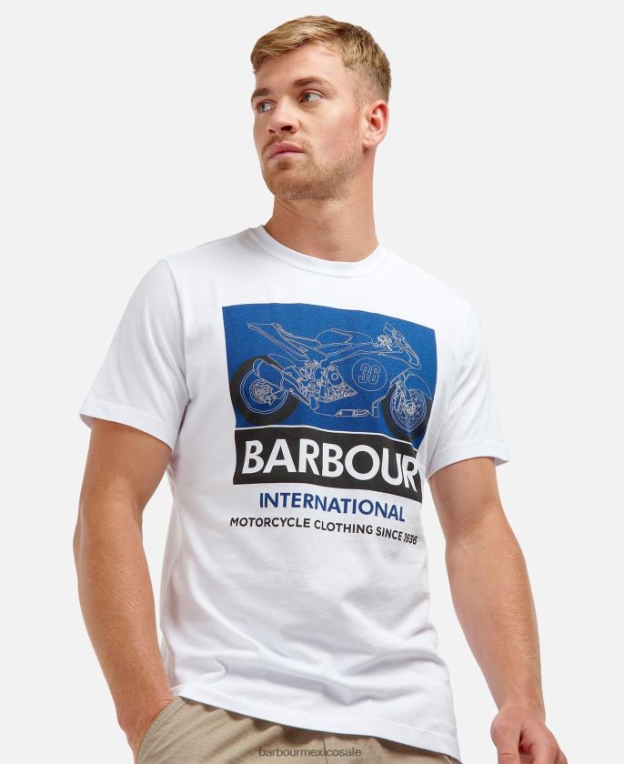 Barbour 8B6RFZ976 ropa susurro blanco hombres camiseta blanca