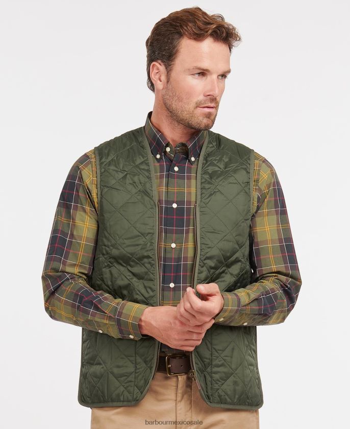 Barbour 8B6RFZ2318 ropa oliva/antiguo hombres chaleco acolchado/forro con cremallera