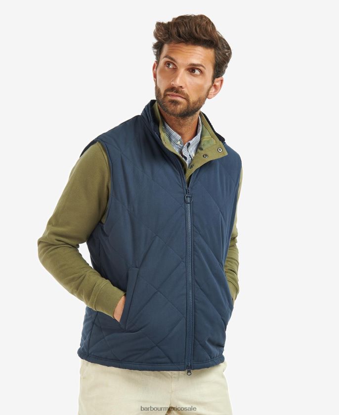 Barbour 8B6RFZ246 ropa tartán azul marino/abedul de río hombres chaleco acolchado kurt