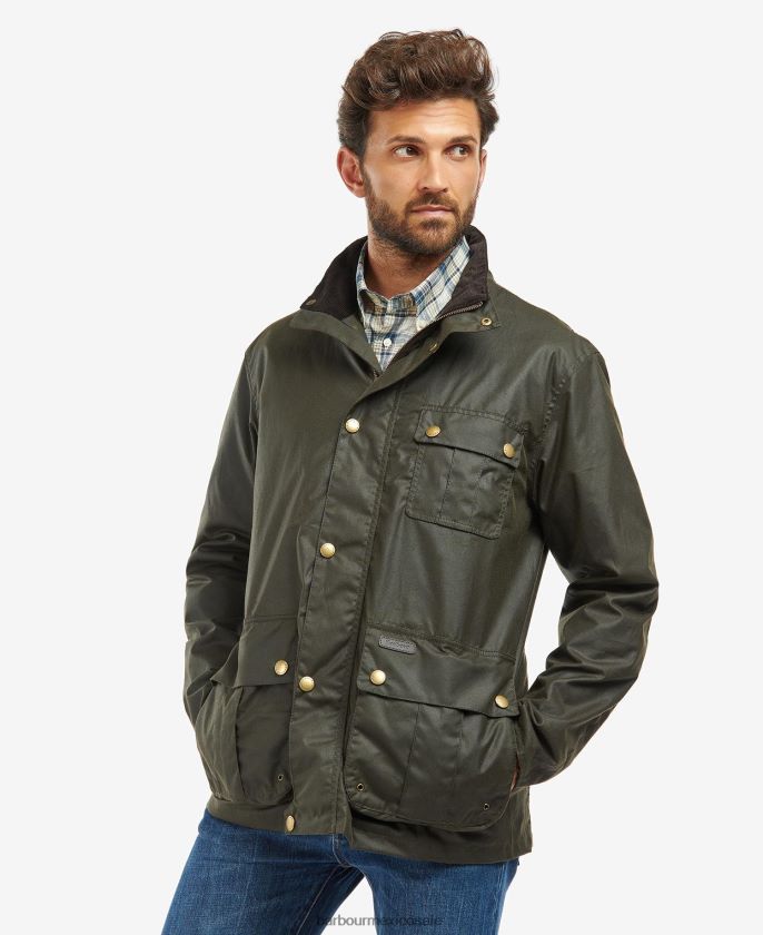 Barbour 8B6RFZ26 ropa verde oliva/tartán clásico hombres chaqueta encerada correlimos