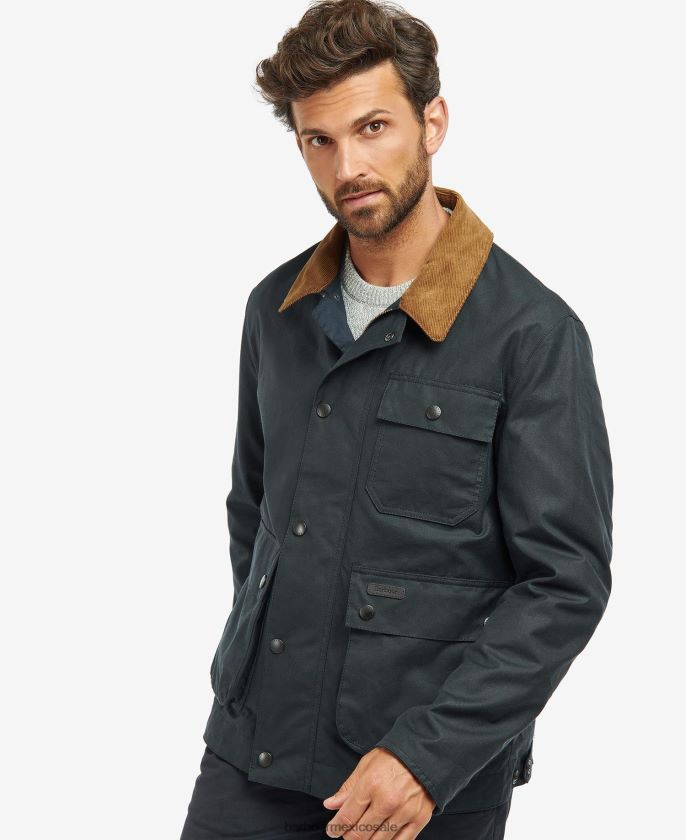 Barbour 8B6RFZ33 ropa tartán azul marino/abedul de río hombres chaqueta encerada meldon
