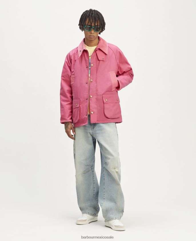 Palm Angels x Barbour 8B6RFZ72 ropa Rosa caliente hombres chaqueta de cera malik bedale
