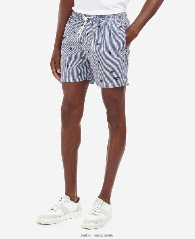 Barbour 8B6RFZ1211 ropa azul marino clásico hombres shorts de playa con escudo
