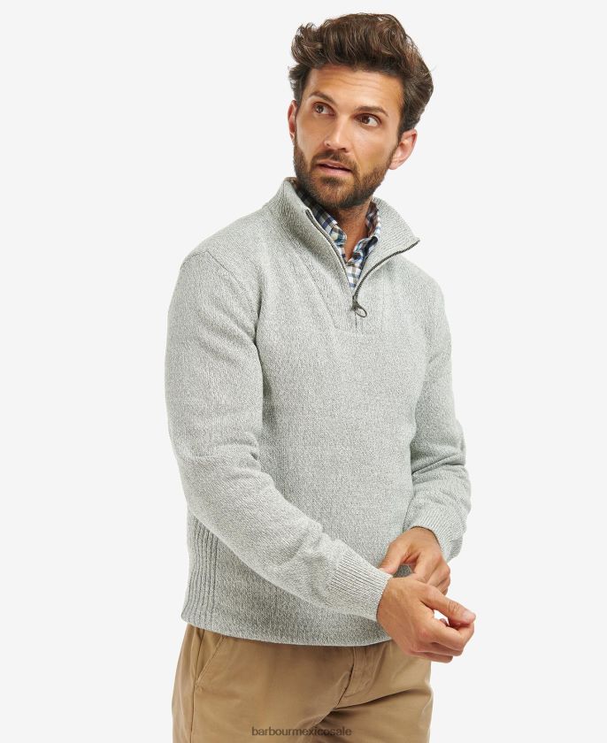 Barbour 8B6RFZ1114 ropa bolsa de lona verde hombres sudadera nelson de algodón con media cremallera