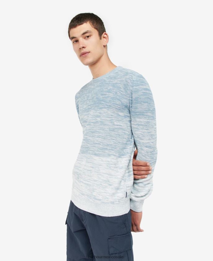 Barbour 8B6RFZ1123 ropa azul pálido hombres suéter brading de punto con cuello redondo y sombreado