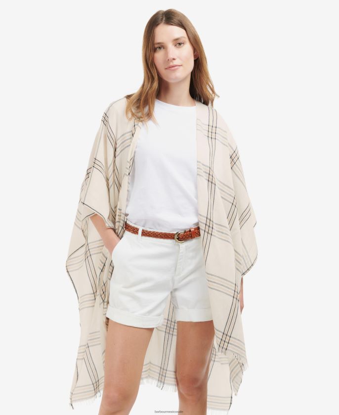 Barbour 8B6RFZ2445 accesorios susurro blanco mujer bufanda a cuadros jade