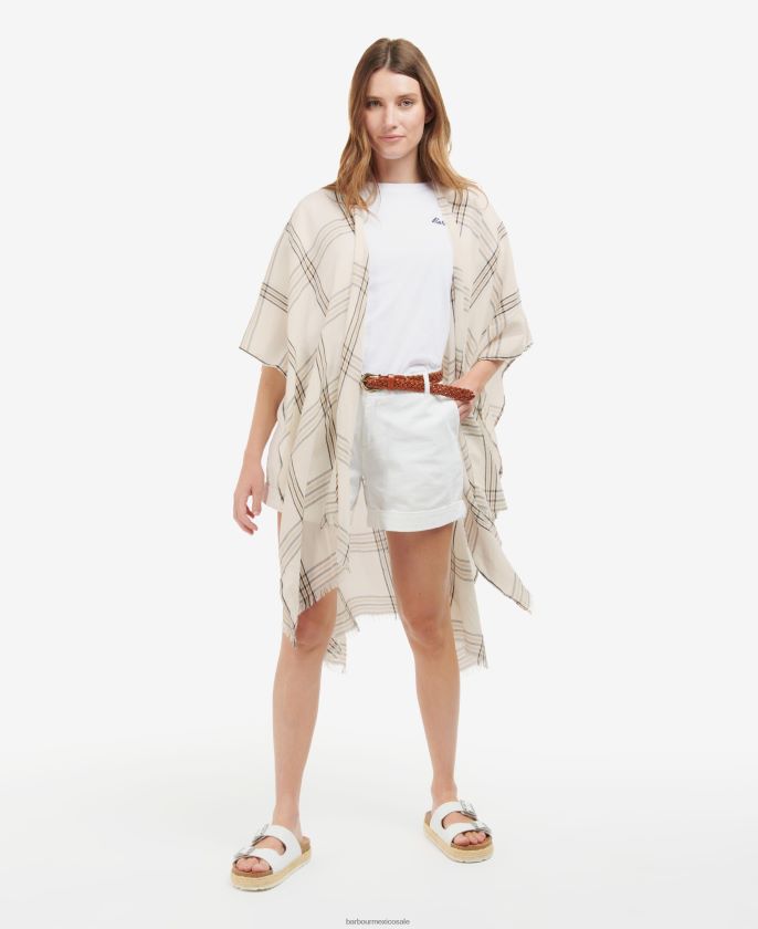 Barbour 8B6RFZ2445 accesorios susurro blanco mujer bufanda a cuadros jade