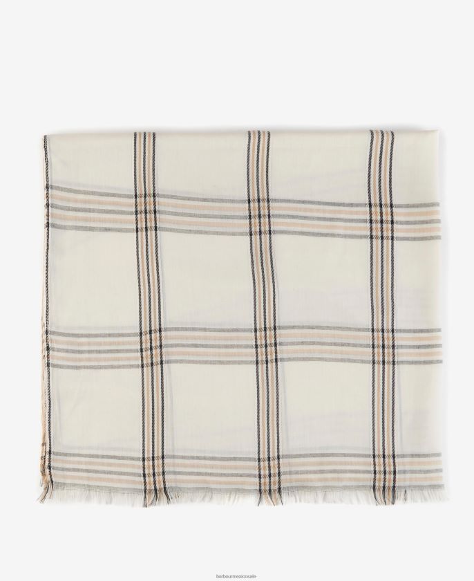 Barbour 8B6RFZ2445 accesorios susurro blanco mujer bufanda a cuadros jade