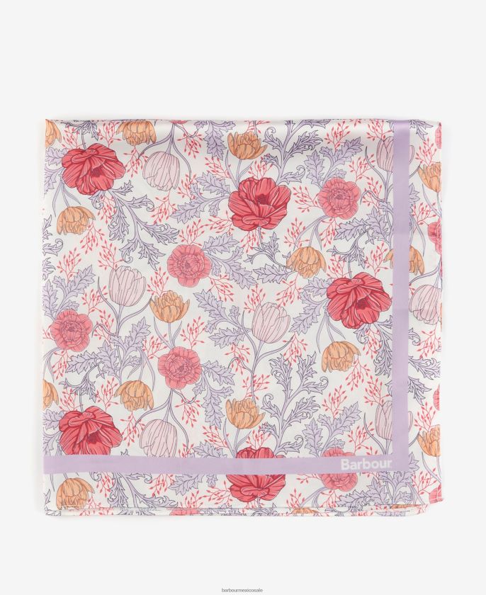 Barbour 8B6RFZ2453 accesorios blanco/lavanda mujer pañuelo cuadrado con estampado floral