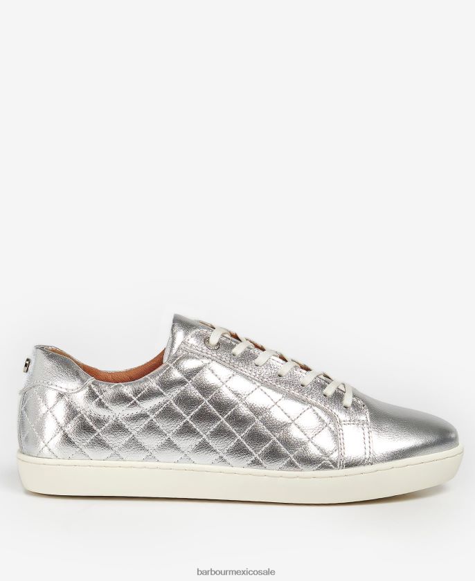 Barbour 8B6RFZ2131 calzado cuero metalizado plata mujer entrenadores cosmo