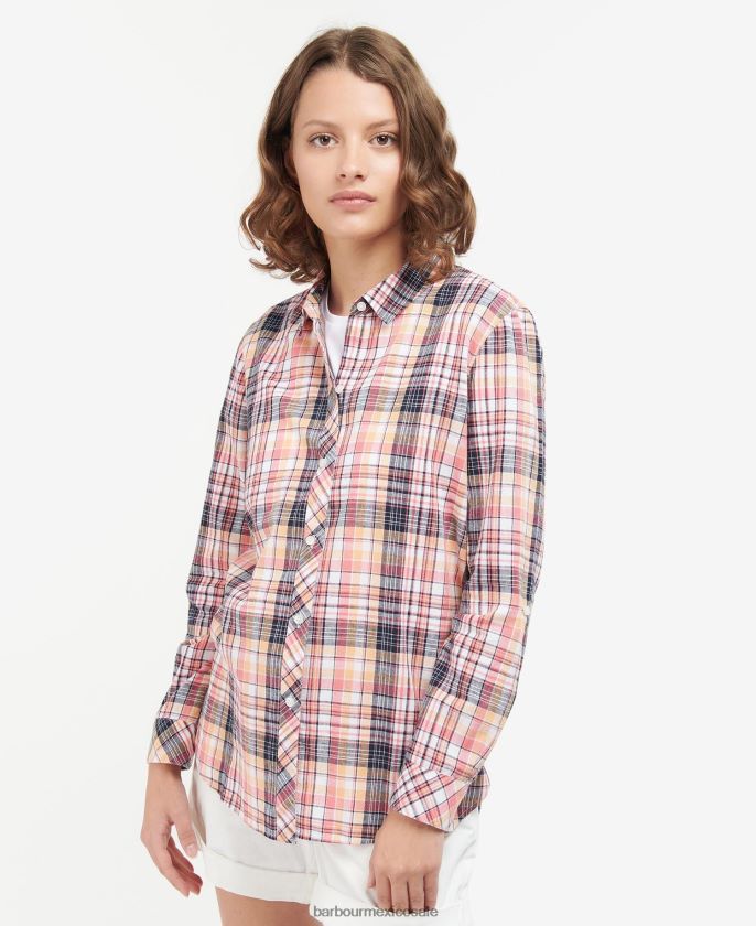 Barbour 8B6RFZ1633 ropa cheque azul marino mujer camisa de brillo marino