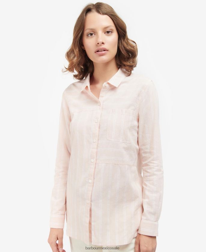 Barbour 8B6RFZ1636 ropa durazno claro mujer camisa frente a la playa