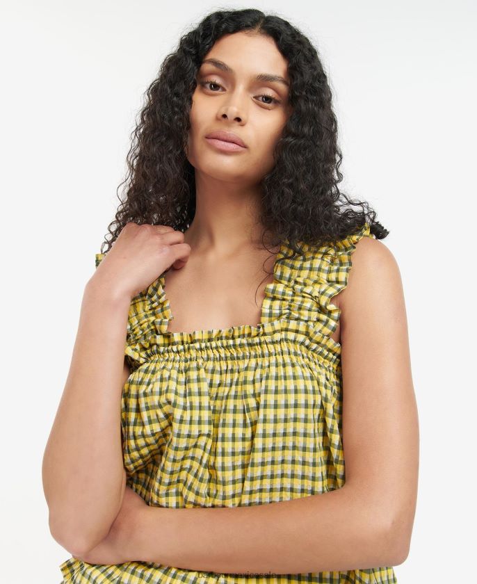 Barbour 8B6RFZ1623 ropa cheque amarillo amanecer mujer la parte superior de addison