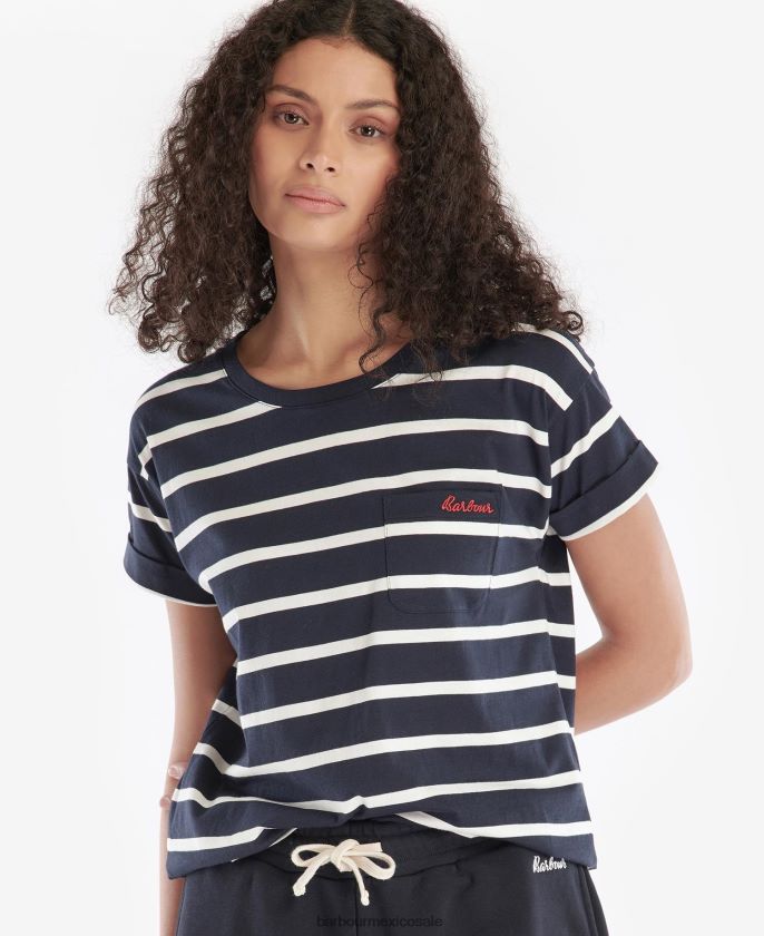 Barbour 8B6RFZ1652 ropa azul marino/blanco mujer playera con rayas de otterburn