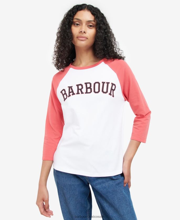 Barbour 8B6RFZ1733 ropa ponche blanco/rosa mujer camiseta de northumberland
