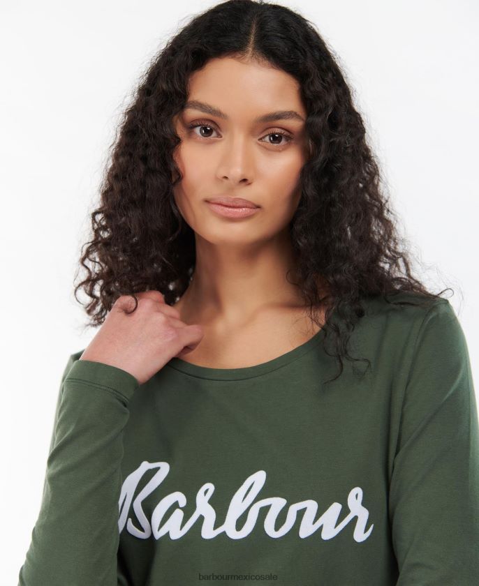 Barbour 8B6RFZ1749 ropa oliva/blanco mujer camiseta de manga larga de otterburn
